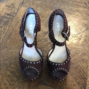 Prada suede platform heels